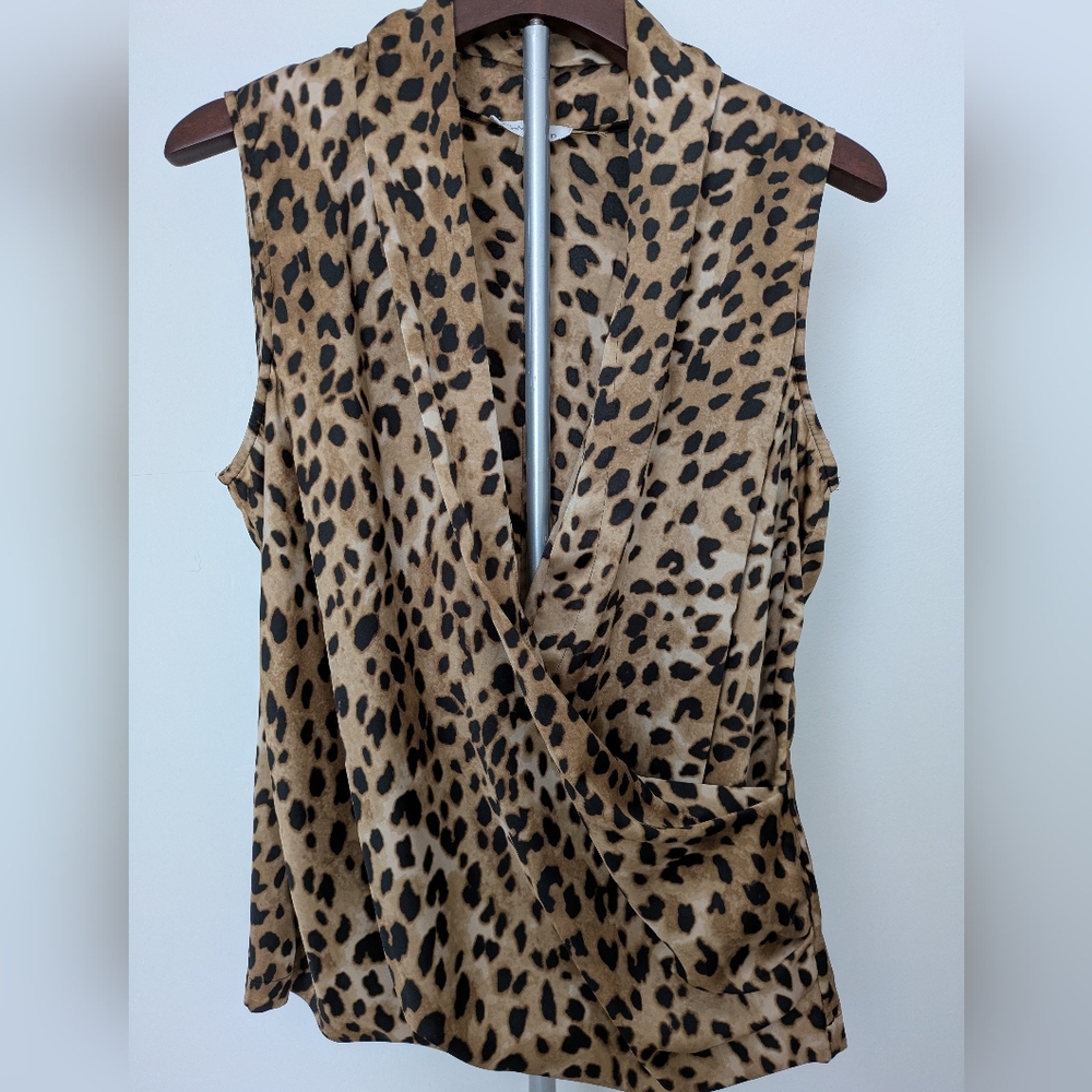 Calvin Klein Tan Cream Wrap Sleeveless Blouse